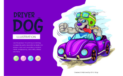 Cartoon-Hundefahrer. JPG, PNG, SVG.