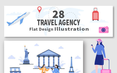 28 Utazási iroda a világ körül Vektoros illusztráció
