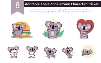 8 Bedårande klistermärke för tecknad karaktär i Koala Zoo