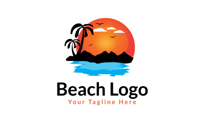 Palm Tree  Sunset  Beach Logo Template