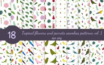 Papağanlar Ve Tropik Çiçekler Dikişsiz Desen Koleksiyonu Vol.1