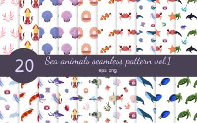 Sea Animals Seamless Patterns Collection Vol. 1