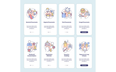 Lungenentzündungsdiagnose Onboarding Mobile App-Seitenbildschirmset