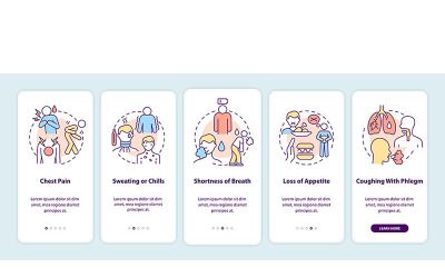 Pneumonie-Symptome Onboarding Mobile App-Seitenbildschirm