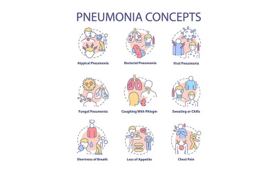 Set di icone di concetto di polmonite