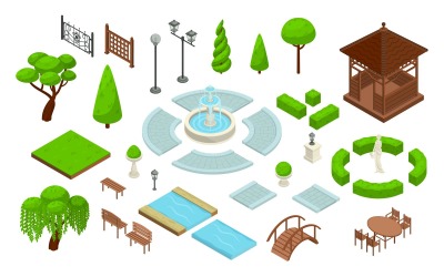 Landskapsdesign Park Isometric Constructor 210370317 Vektor Illustration koncept