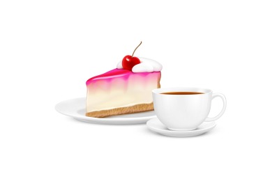 Cake Piece čaj složení realistické 210321101 vektorové ilustrace koncept