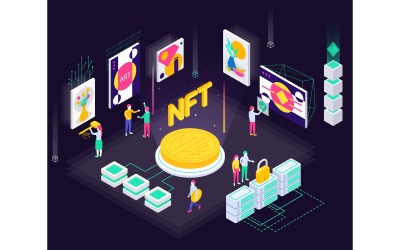 Криптографическое искусство Crypto Art Nft Изометрические 210303919 Векторная иллюстрация концепции
