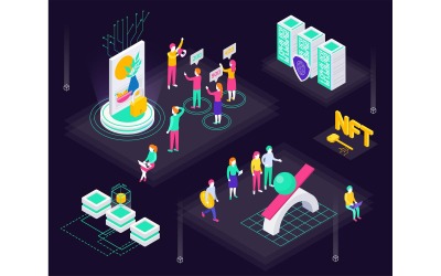 Криптографическое искусство Crypto Art Nft Изометрические 210303924 Векторная иллюстрация концепции