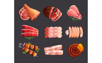 Meat Products Flat Set 210330913 Vector Illustration Concept