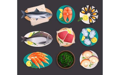 Set piatto di frutti di mare 210330919 Illustrazione vettoriale Concept