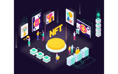 Sztuka kryptograficzna Crypto Art Nft izometryczny 210303919 Koncepcja ilustracji wektorowych