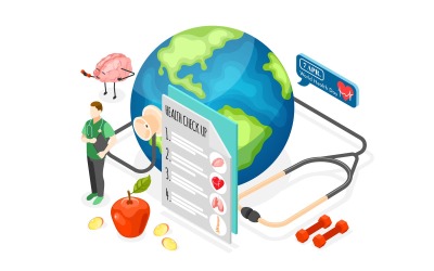 World Health Day Isometric Composition 210230103 Vector Illustration Concept