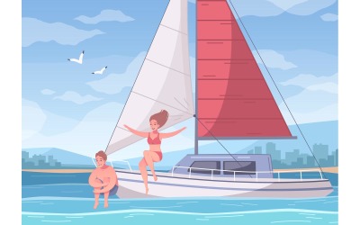 Yachting Cartoon Set 210220304 Vector Illustration Concept
