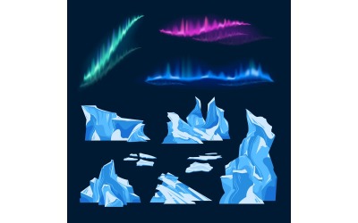 Icebergs Northern Lights Set 210151812 Vector Illustration Concept