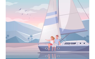 Set di cartoni animati per yachting 210220302 Illustrazione vettoriale Concept