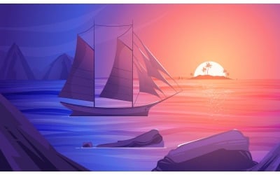 Ship Sea Ocean Sunset 210151822 Vector Illustration Concept