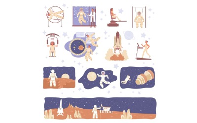 Astronaut Set Flat 210150621 vektorillustration koncept