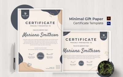 Certificado de papel de regalo mínimo