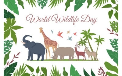 World Wildlife Day Card Flat 201250611 Vector Illustratie Concept