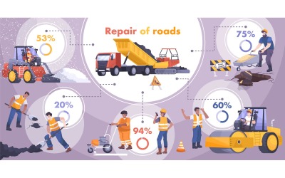 Straßenreparatur Infografik flach 201150744 Vektor-Illustration-Konzept