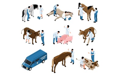 Animales domésticos de la granja veterinaria isométrica Set 210110510 Concepto de ilustración vectorial