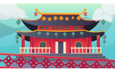 Chinesischer Neujahrstempel 201251114 Vektor-Illustration-Konzept