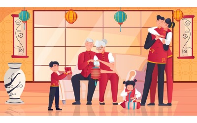 Çin Yeni Yılı Aile 201251117 Vektör Çizim Kavramı