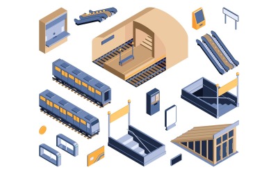 Isometrische U-Bahn-Set 201250429 Vektor-Illustration-Konzept