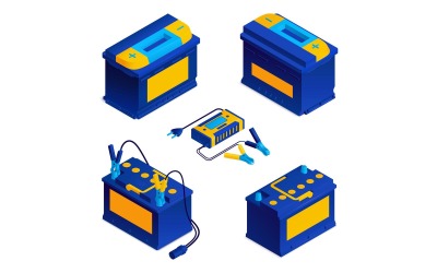 Izometryczny zestaw akumulatorów samochodowych 201250415 wektor ilustracja koncepcja