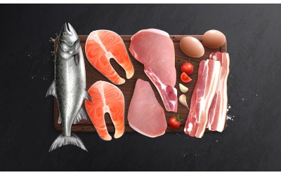 Meat Fish Eggs Realistic Composition 210130921 Vector Illustration Concept