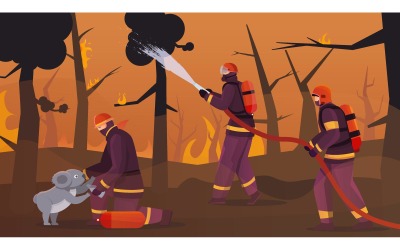 Firefighters Forest Flat 210151106 Vector Illustration Concept