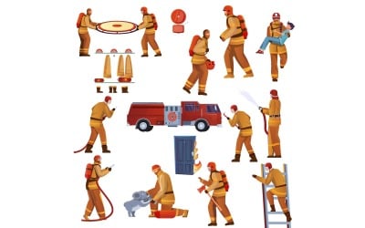 Firefighters Set Flat 210151110 Vector Illustration Concept