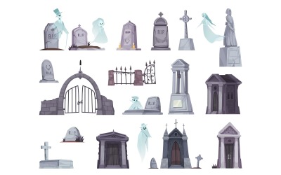 Gamla kyrkogården spöke vit bakgrund 210112602 vektorillustration koncept