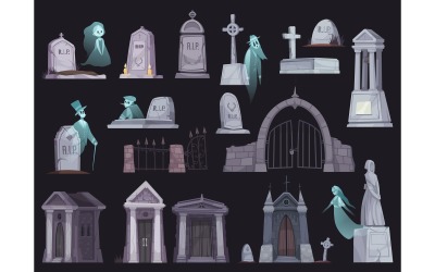 Old Cemetery Ghost Set 210112601 Vector Illustration Concept