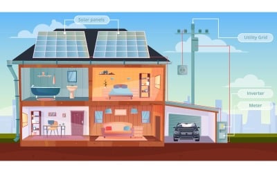 Solenergi hus lägenhet 210151135 vektor illustration koncept