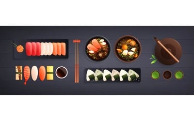 Traditional Japanese Food Cuisine Flat Composition 210230909 Vector Illustration Concept