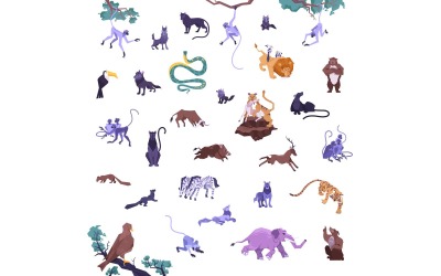 Zestaw zwierząt płaski 210150710 Ilustracja wektorowa koncepcja