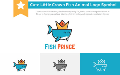 Símbolo do logotipo do animal aquático pequeno peixe-coroa fofo