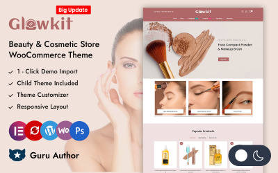 Glowkit — адаптивная тема Elementor WooCommerce для магазина красоты и косметики