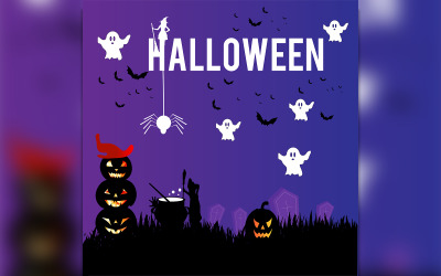 Plantilla de fondo de Halloween con calabaza, murciélago