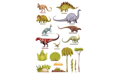 Dinosaurus Flora Landscape Set 201212609 Vector Illustration Concept