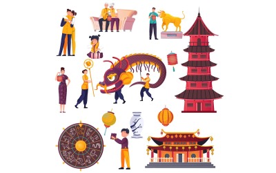 Ano novo chinês definido conceito de ilustração vetorial plana 201251121