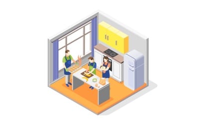 Family Cooking Composition 201230150 Vector Illustration Concept