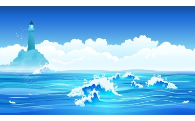 Маяк Море Океан Волна 201251833 Векторные Иллюстрации Концепции