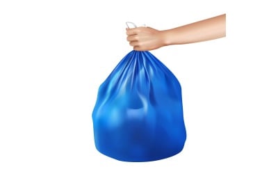 Plastikowa torba na śmieci w ręku Realistyczna koncepcja ilustracji wektorowych 210121102