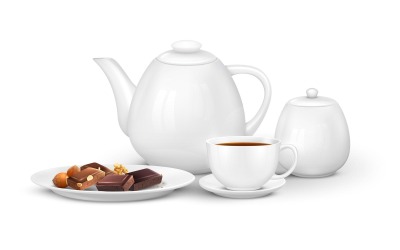 Tee-Kaffee-realistische Zusammensetzung 210121110 Vektor-Illustrations-Konzept