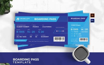 Blått modernt flygboardingkort