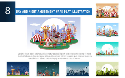 8 dag och natt nöjespark platt illustration