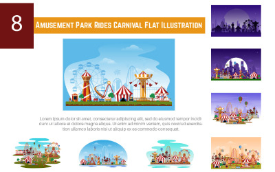 8 nöjesparkturer Carnival Flat Illustration